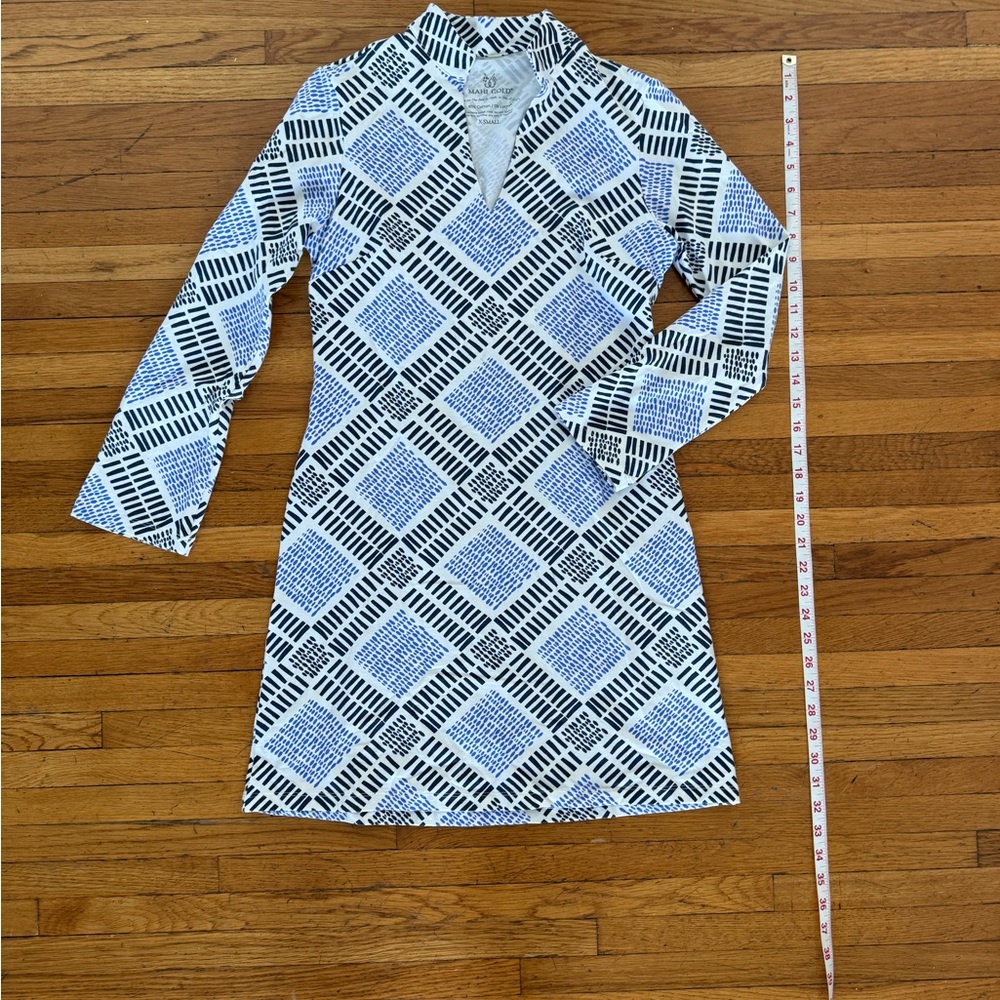 MAHI GOLD Blue and Black Geometric Long Sleeve Dress